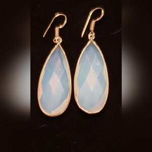 New Faceted Opal & Sterling Teardrop Dangle Earrings W/ French Wires. Outrageous